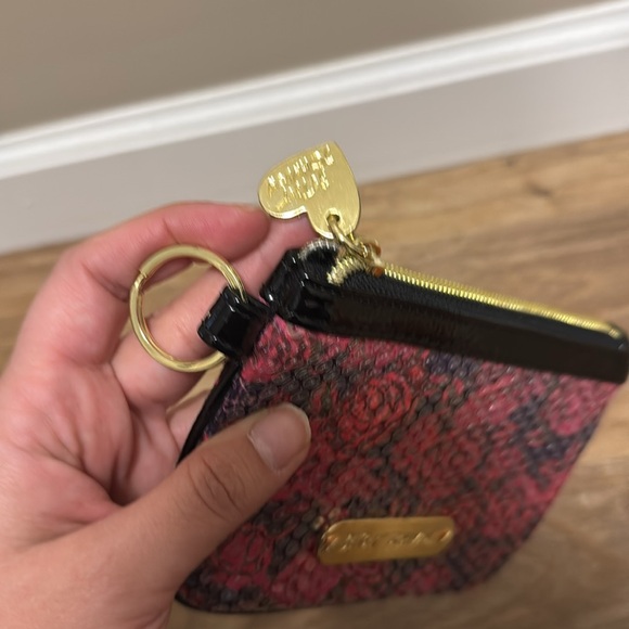 Betsey Johnson Rose Print with Sequins Small Zipper Coin Purse - Picture 3 of 4